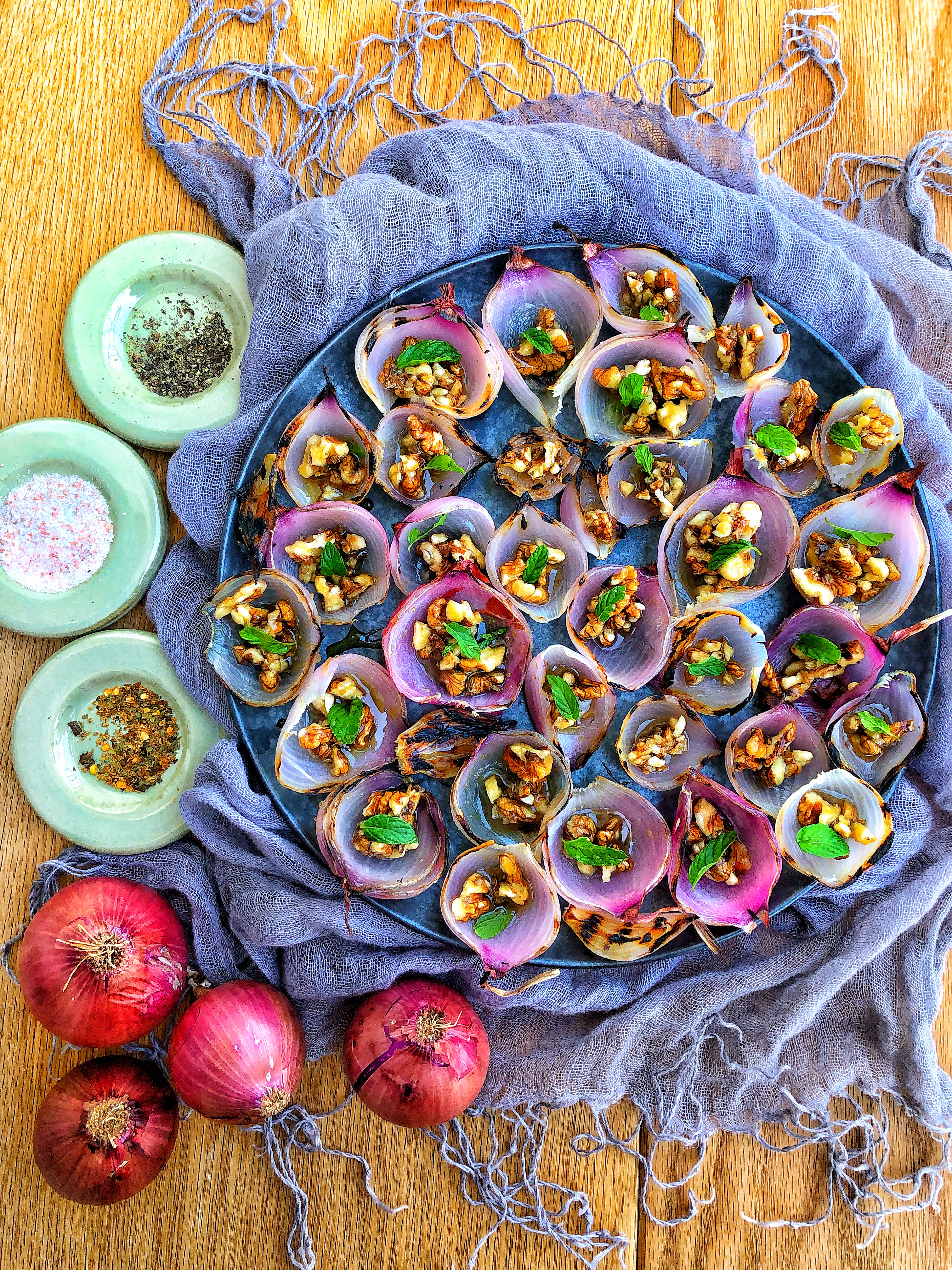 Grilled Red Onion with Honey and Walnuts