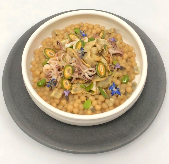 Moghrabieh With Baby Calamari And Artichoke